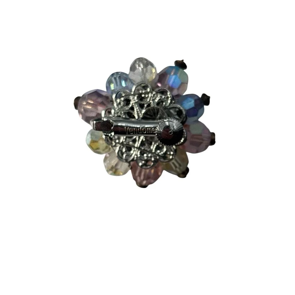 Vintage Signed Vendome Rhinestone beaded Brooch Pin Clip On‎ Earrings Set